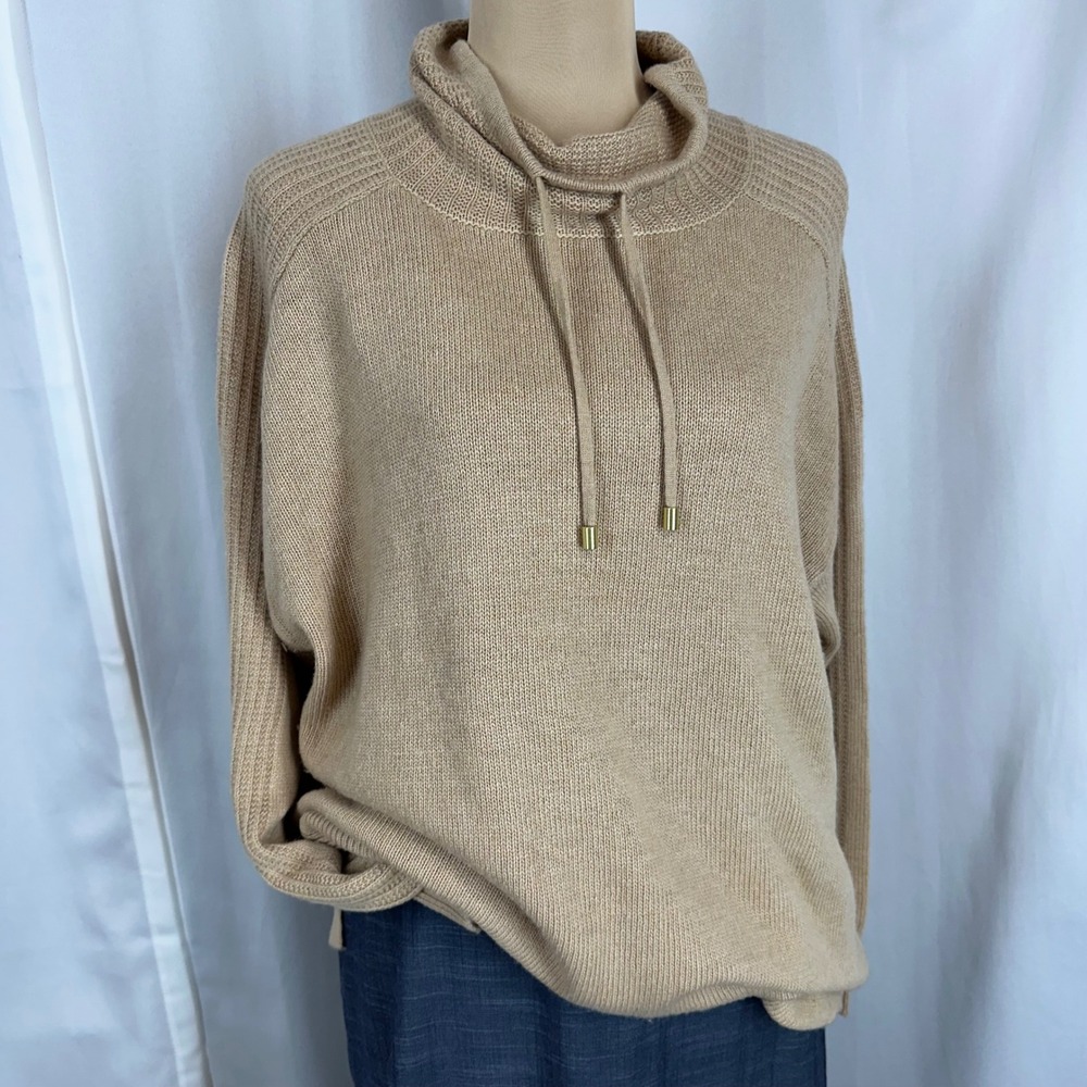 Anne Klein Tan Wool Cashmere Blend Cowl Neck Sweater Size S